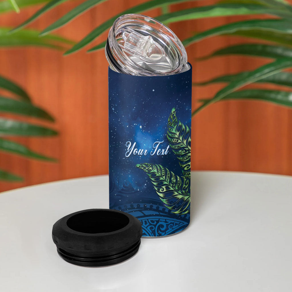 New Zealand Takahe Personalised 4 in 1 Can Cooler Tumbler Silver Fern Galaxy Polynesian Pattern