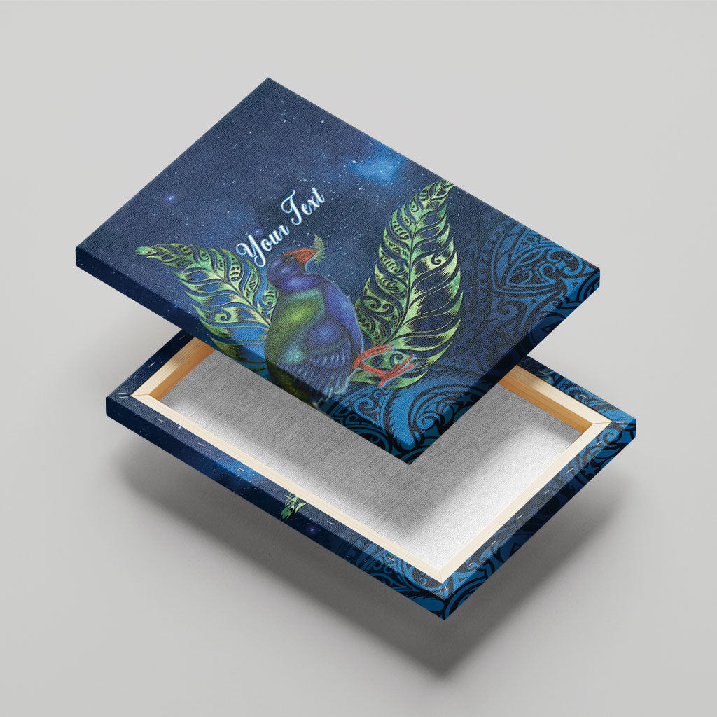New Zealand Takahe Personalised Canvas Wall Art Silver Fern Galaxy Polynesian Pattern