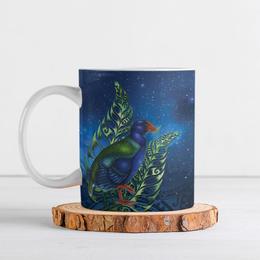 New Zealand Takahe Personalised Ceramic Mug Silver Fern Galaxy Polynesian Pattern