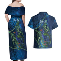 New Zealand Takahe Personalised Couples Matching Off Shoulder Maxi Dress and Hawaiian Shirt Silver Fern Galaxy Polynesian Pattern