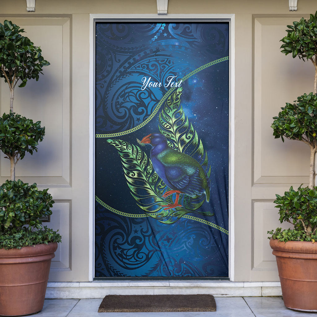 New Zealand Takahe Personalised Door Cover Silver Fern Galaxy Polynesian Pattern