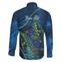 New Zealand Takahe Personalised Family Matching Off The Shoulder Long Sleeve Dress and Hawaiian Shirt Silver Fern Galaxy Polynesian Pattern