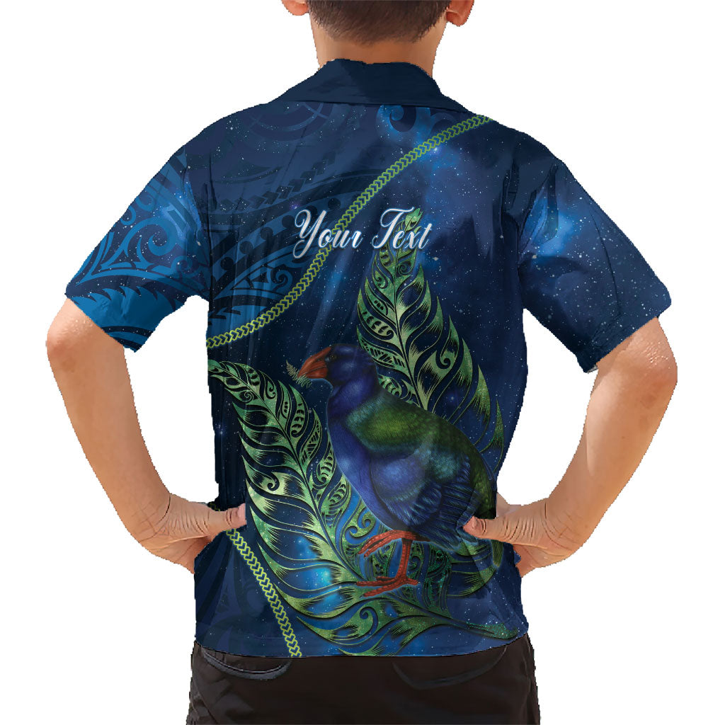 New Zealand Takahe Personalised Family Matching Puletasi and Hawaiian Shirt Silver Fern Galaxy Polynesian Pattern