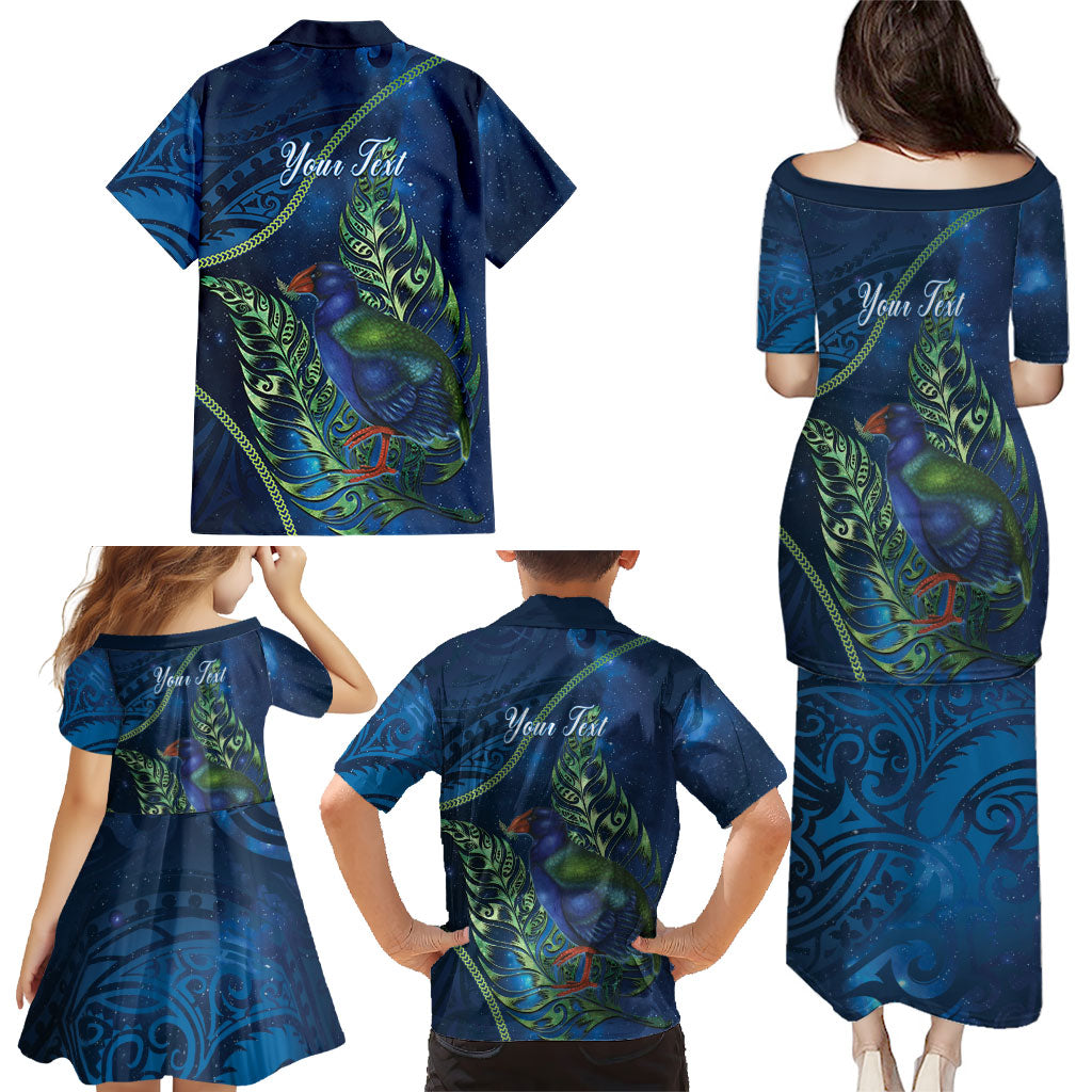 New Zealand Takahe Personalised Family Matching Puletasi and Hawaiian Shirt Silver Fern Galaxy Polynesian Pattern