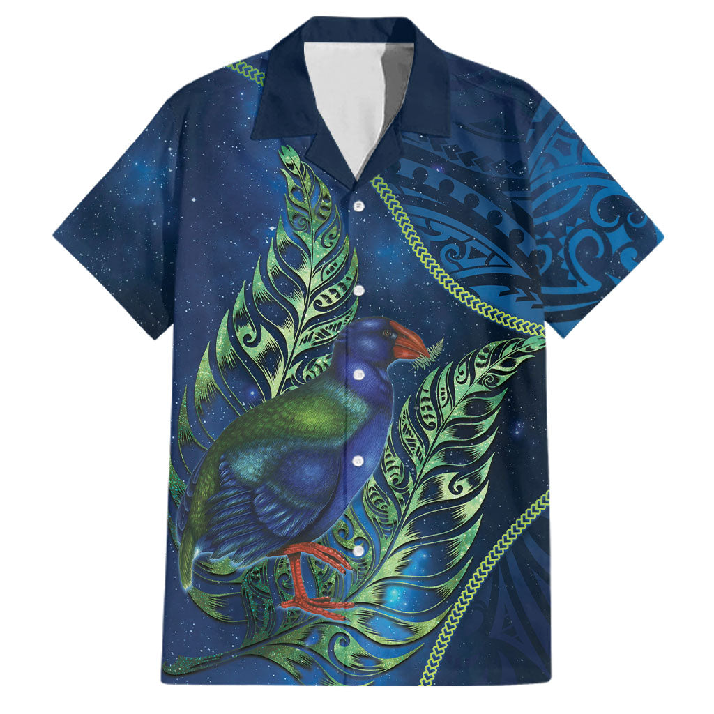 New Zealand Takahe Personalised Family Matching Puletasi and Hawaiian Shirt Silver Fern Galaxy Polynesian Pattern