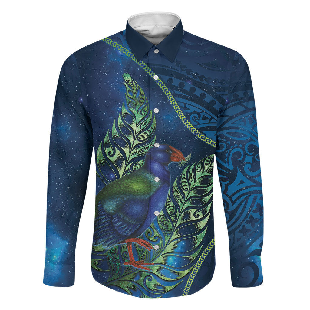 New Zealand Takahe Personalised Family Matching Short Sleeve Bodycon Dress and Hawaiian Shirt Silver Fern Galaxy Polynesian Pattern
