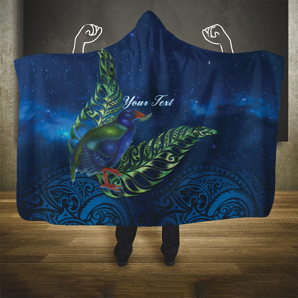 New Zealand Takahe Personalised Hooded Blanket Silver Fern Galaxy Polynesian Pattern