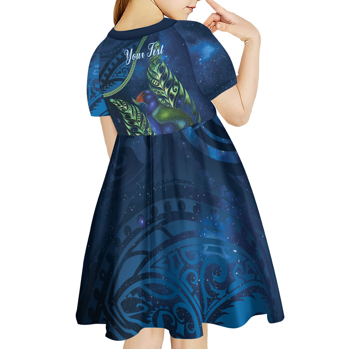 New Zealand Takahe Personalised Kid Short Sleeve Dress Silver Fern Galaxy Polynesian Pattern