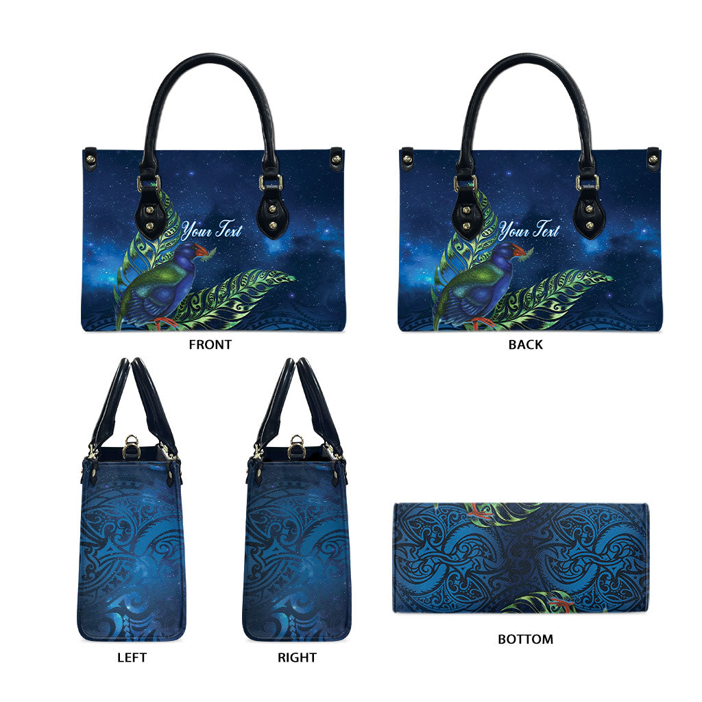 New Zealand Takahe Personalised Leather Bag Silver Fern Galaxy Polynesian Pattern