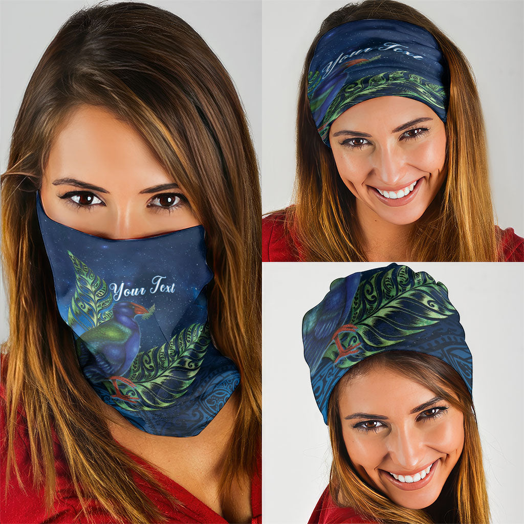 New Zealand Takahe Personalised Neck Gaiter Silver Fern Galaxy Polynesian Pattern
