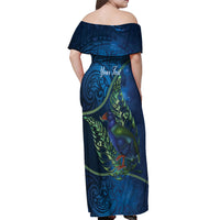 New Zealand Takahe Personalised Off Shoulder Maxi Dress Silver Fern Galaxy Polynesian Pattern