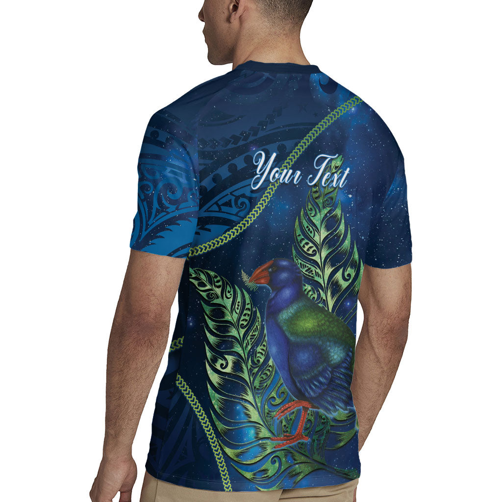 New Zealand Takahe Personalised Rugby Jersey Silver Fern Galaxy Polynesian Pattern