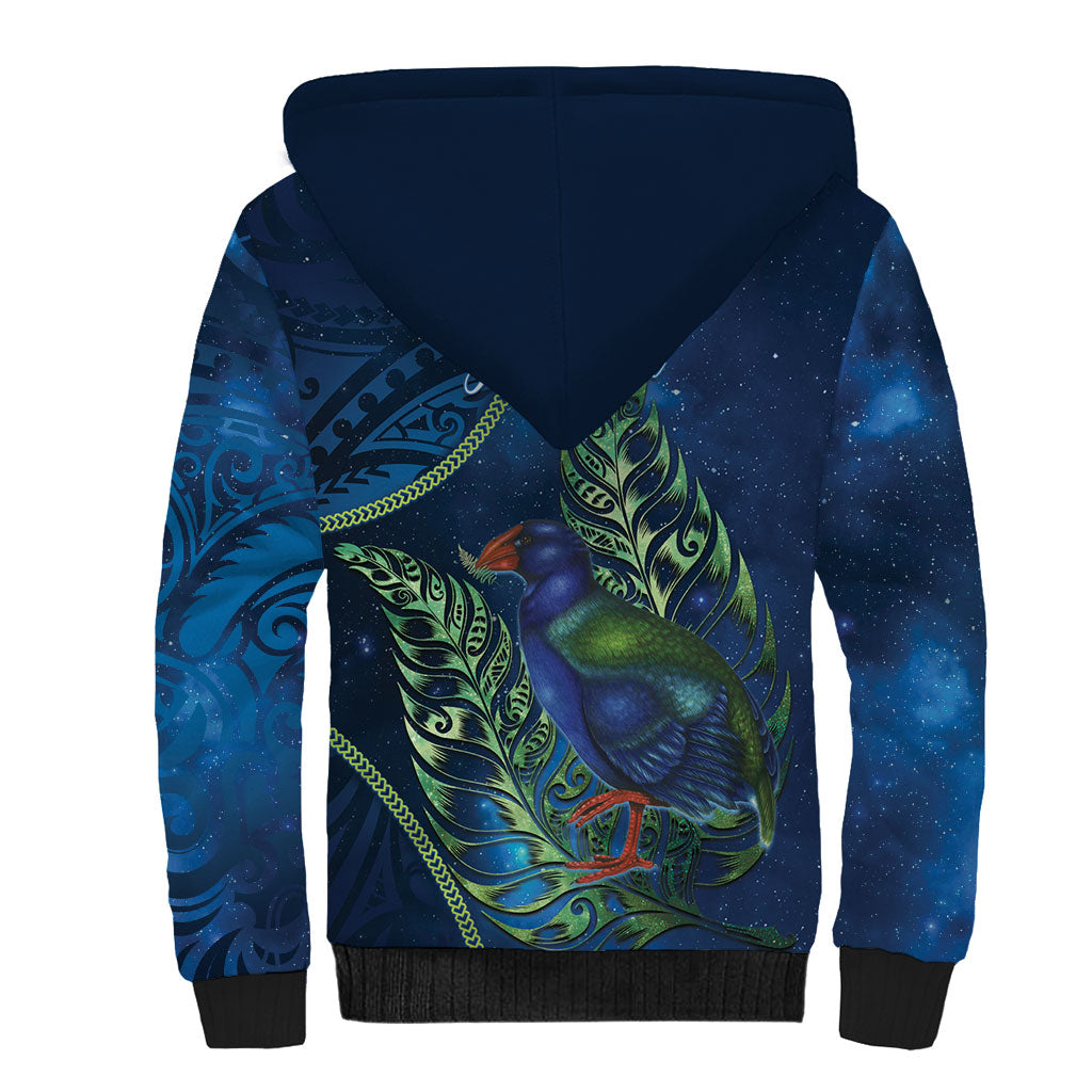 New Zealand Takahe Personalised Sherpa Hoodie Silver Fern Galaxy Polynesian Pattern