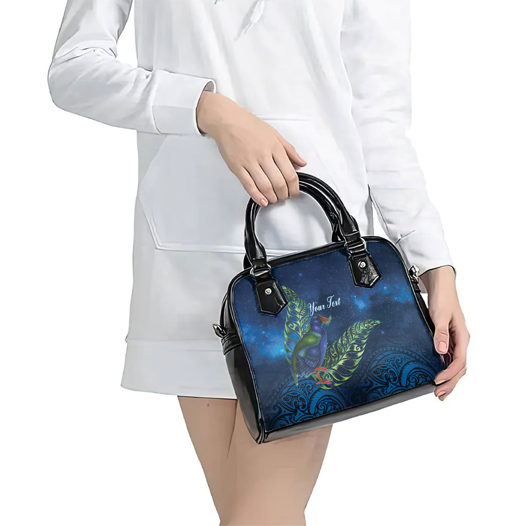 New Zealand Takahe Personalised Shoulder Handbag Silver Fern Galaxy Polynesian Pattern