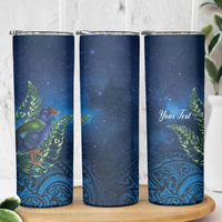 New Zealand Takahe Personalised Skinny Tumbler Silver Fern Galaxy Polynesian Pattern