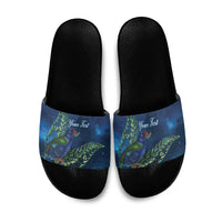 New Zealand Takahe Personalised Slide Sandals Silver Fern Galaxy Polynesian Pattern