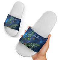 New Zealand Takahe Personalised Slide Sandals Silver Fern Galaxy Polynesian Pattern
