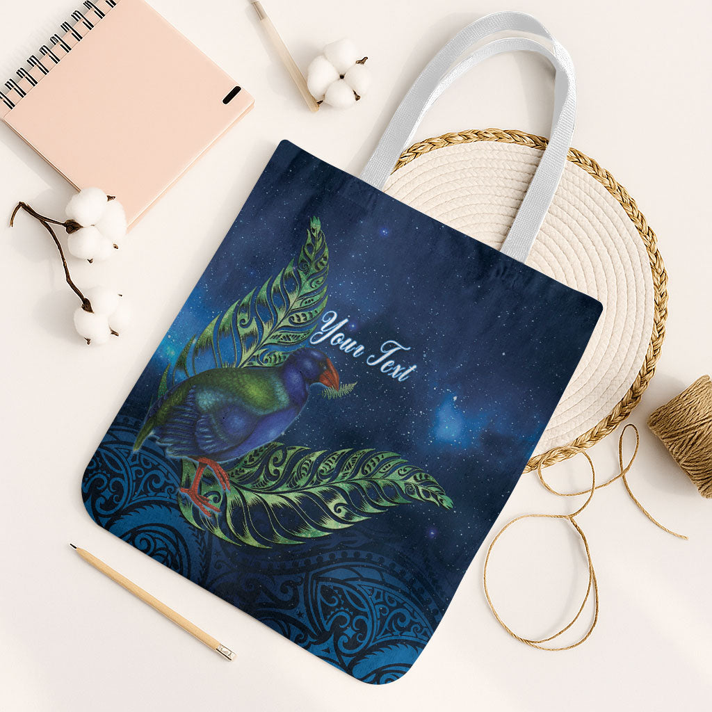 New Zealand Takahe Personalised Tote Bag Silver Fern Galaxy Polynesian Pattern