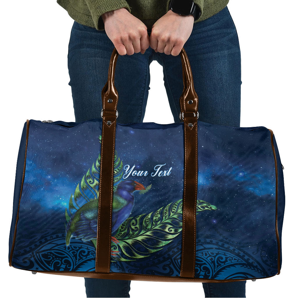 New Zealand Takahe Personalised Travel Bag Silver Fern Galaxy Polynesian Pattern