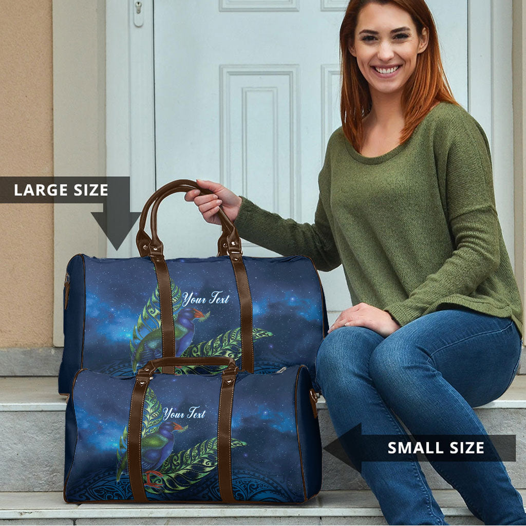 New Zealand Takahe Personalised Travel Bag Silver Fern Galaxy Polynesian Pattern