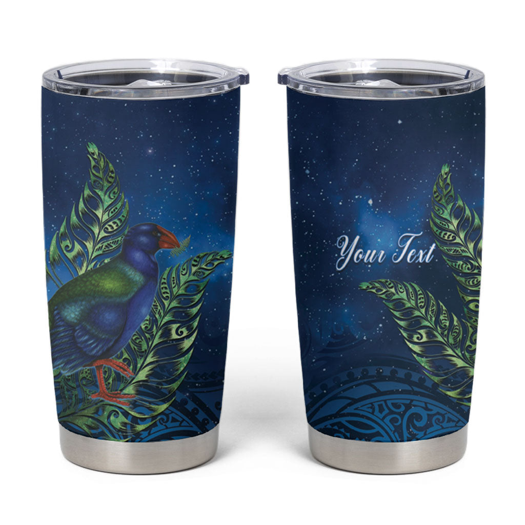 New Zealand Takahe Personalised Tumbler Cup Silver Fern Galaxy Polynesian Pattern