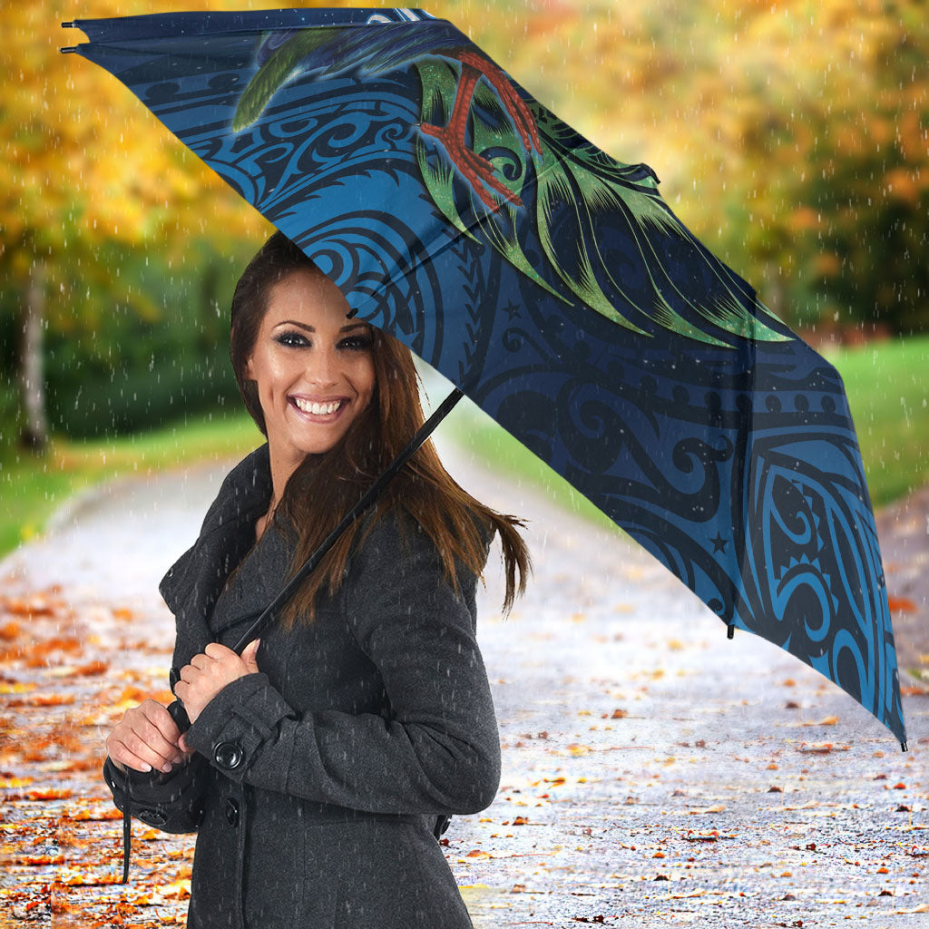 New Zealand Takahe Personalised Umbrella Silver Fern Galaxy Polynesian Pattern