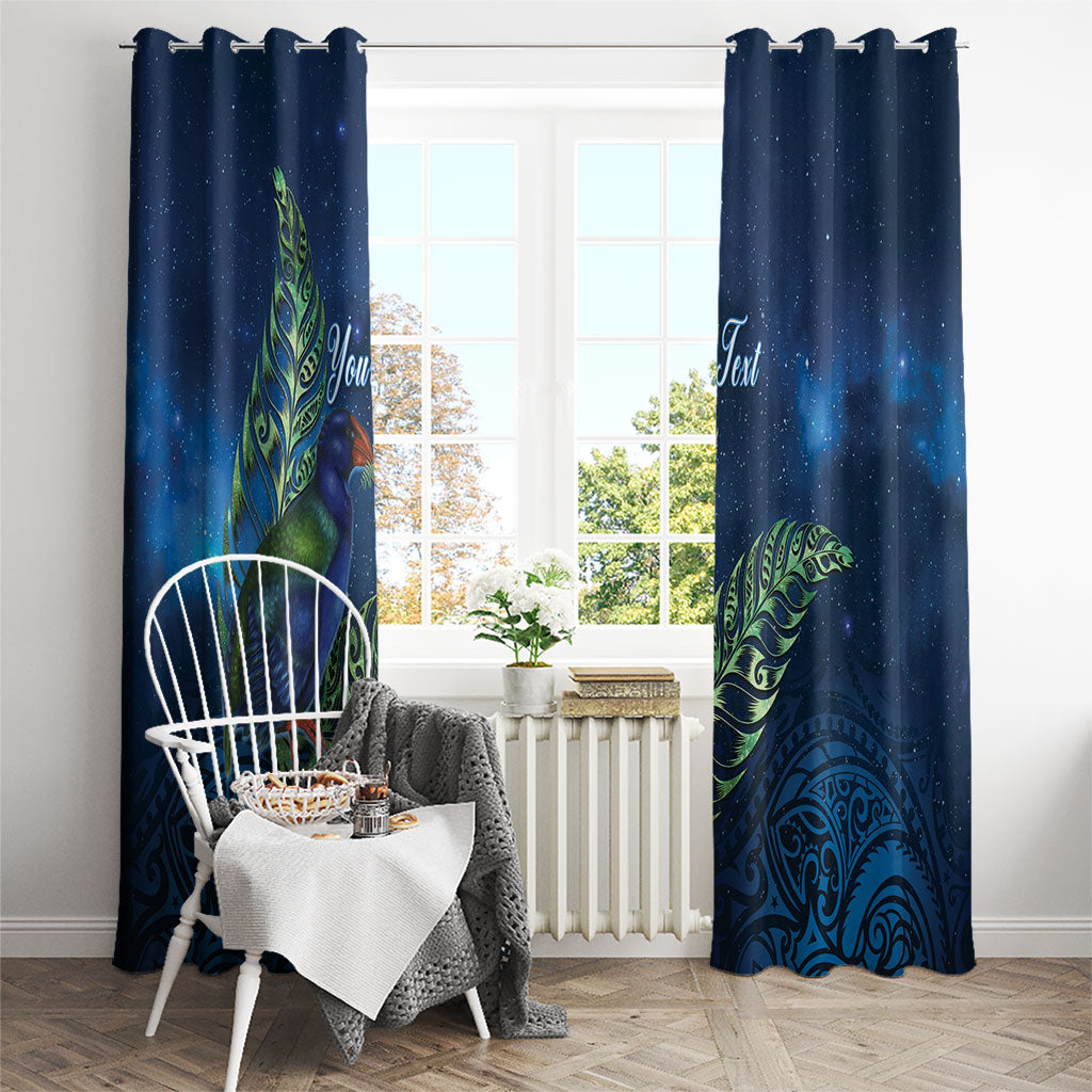 New Zealand Takahe Personalised Window Curtain Silver Fern Galaxy Polynesian Pattern