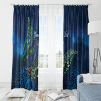 New Zealand Takahe Personalised Window Curtain Silver Fern Galaxy Polynesian Pattern