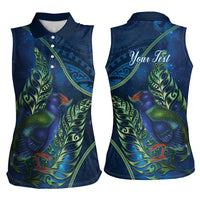 New Zealand Takahe Personalised Women Sleeveless Polo Shirt Silver Fern Galaxy Polynesian Pattern