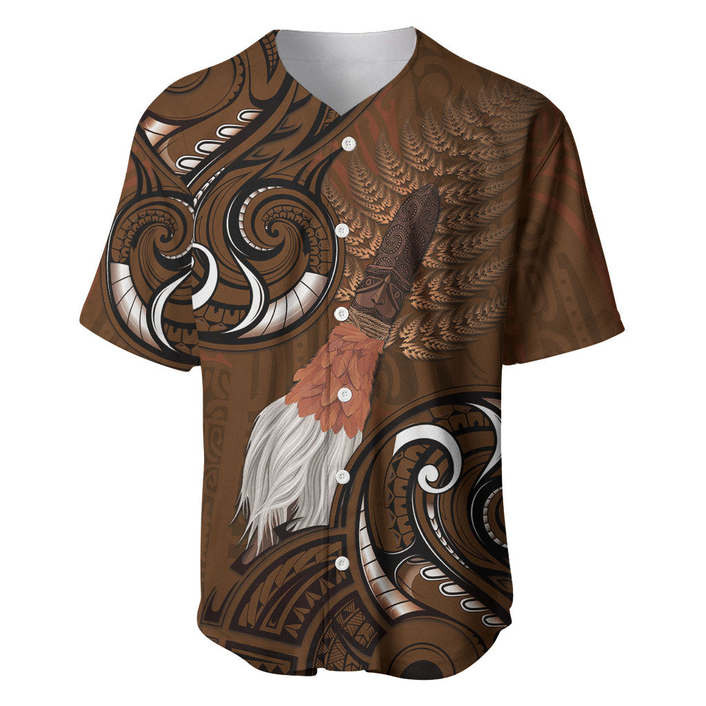 New Zealand Taiaha Baseball Jersey Maori Weapon Silver Fern Maori Pattern LT22 Brown - Polynesian Pride