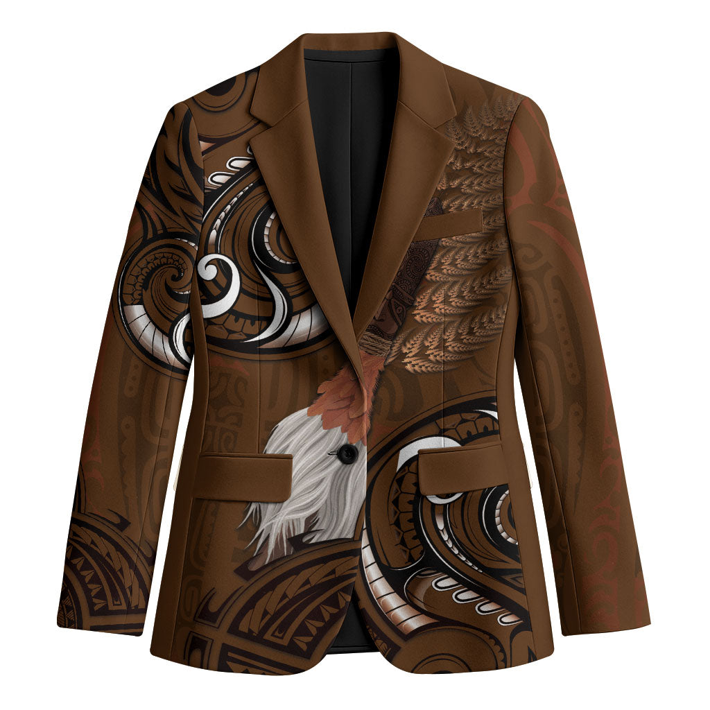 New Zealand Taiaha Blazer Maori Weapon Silver Fern Maori Pattern LT22 Unisex Brown - Polynesian Pride