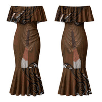 New Zealand Taiaha Couples Matching Mermaid Dress and Hawaiian Shirt Maori Weapon Silver Fern Maori Pattern