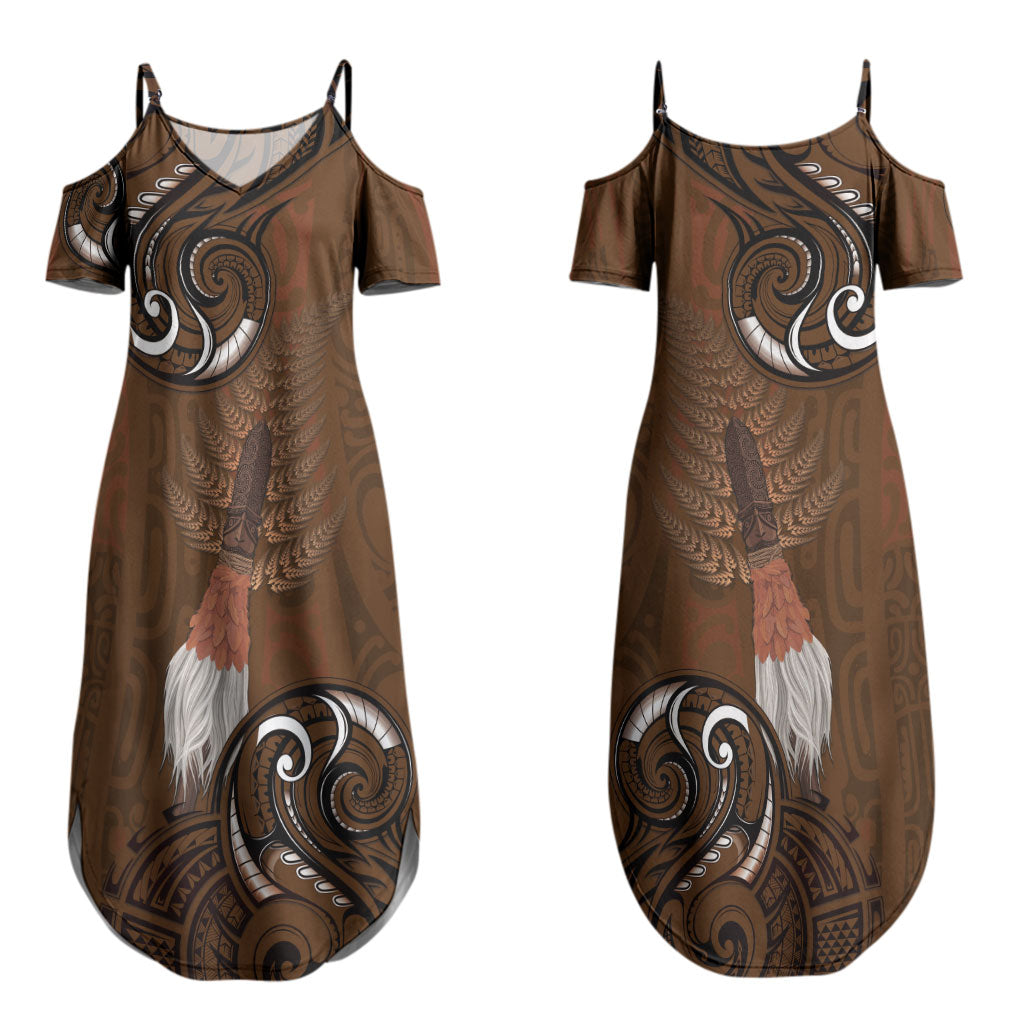 New Zealand Taiaha Couples Matching Summer Maxi Dress and Hawaiian Shirt Maori Weapon Silver Fern Maori Pattern