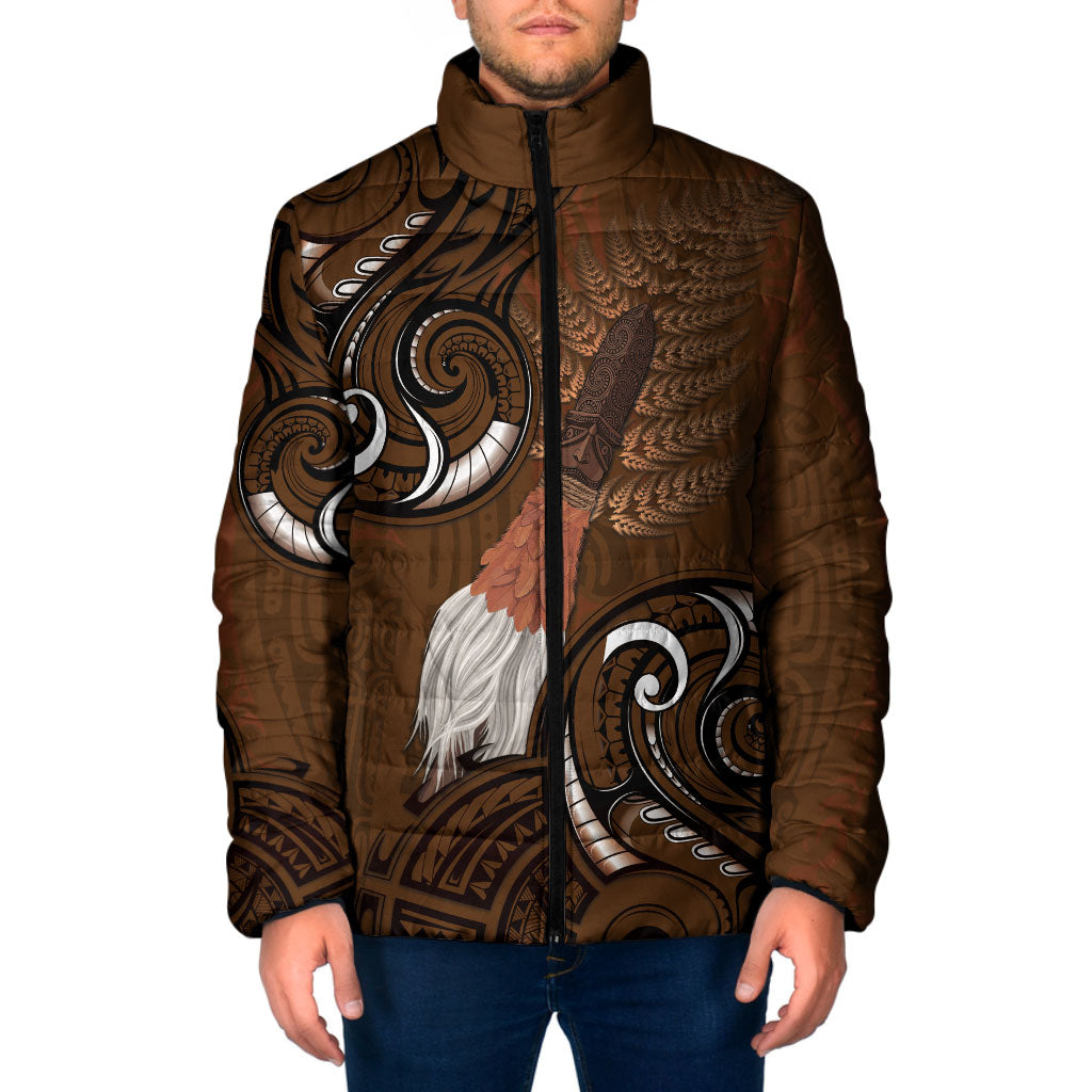 New Zealand Taiaha Padded Jacket Maori Weapon Silver Fern Maori Pattern LT22 Men Brown - Polynesian Pride