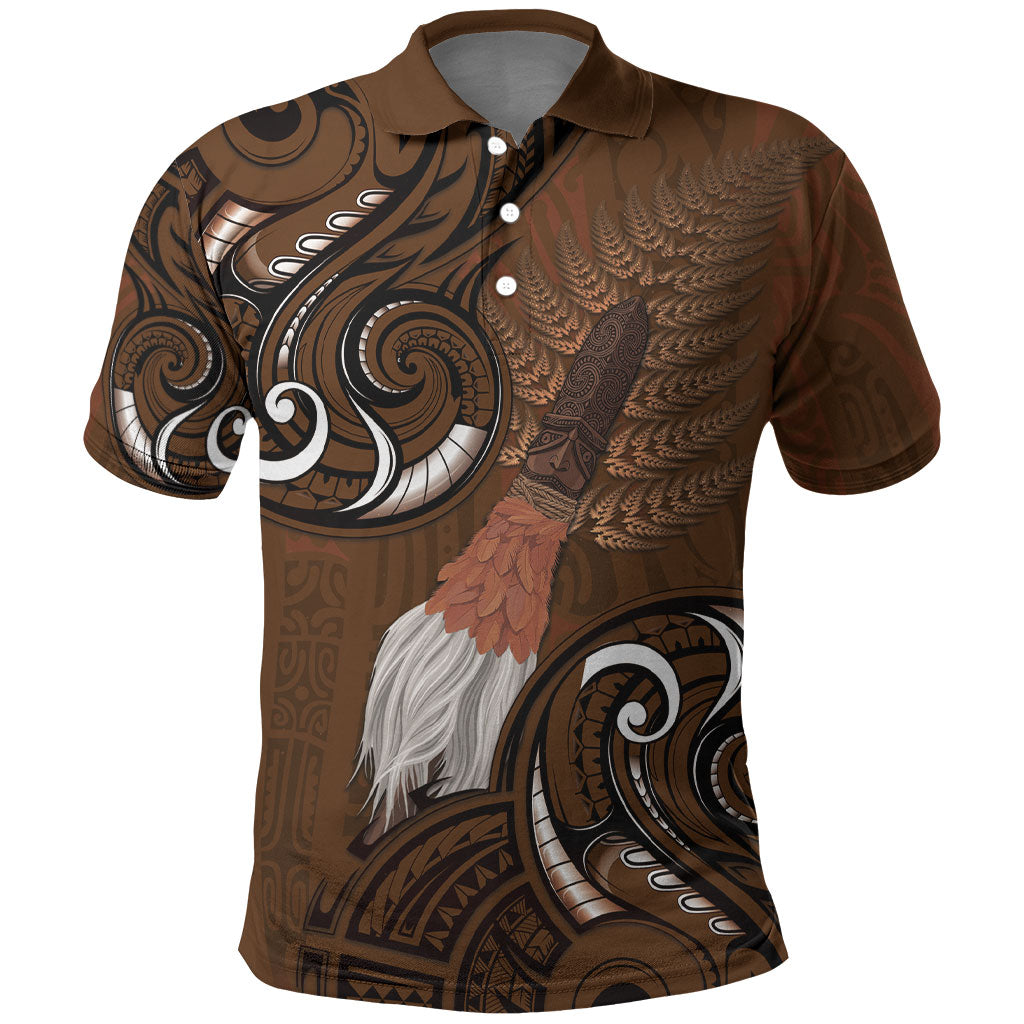 New Zealand Taiaha Polo Shirt Maori Weapon Silver Fern Maori Pattern LT22 Brown - Polynesian Pride