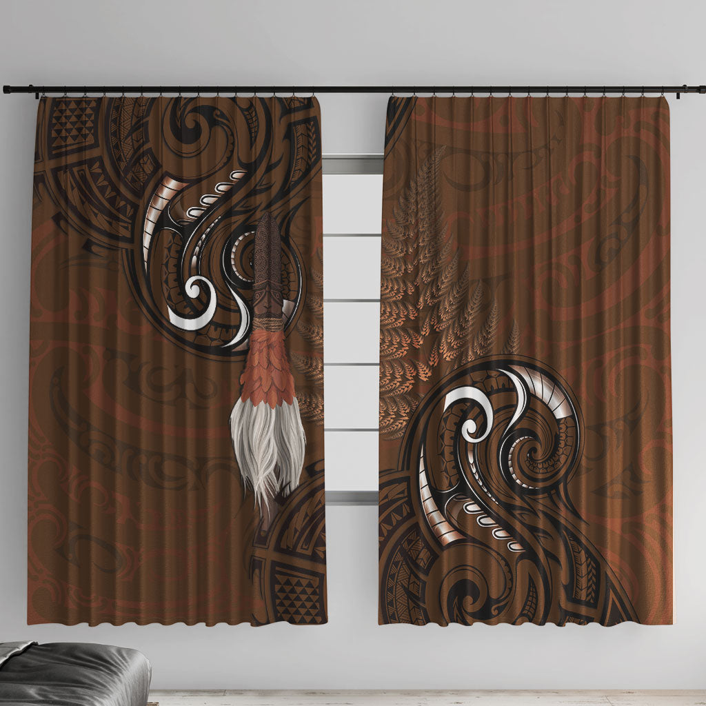 New Zealand Taiaha Window Curtain Maori Weapon Silver Fern Maori Pattern LT22 With Hooks Brown - Polynesian Pride