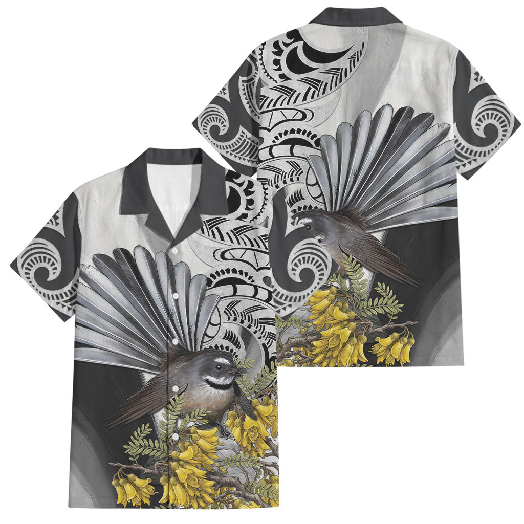 New Zealand Fantail Bird Family Matching Mermaid Dress and Hawaiian Shirt Maori Piwakawaka Kowhai Maori Pattern