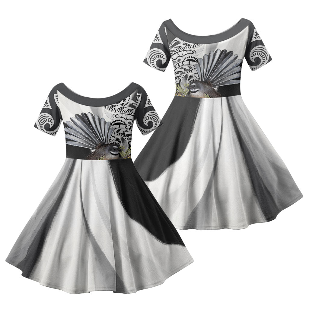 New Zealand Fantail Bird Family Matching Puletasi and Hawaiian Shirt Maori Piwakawaka Kowhai Maori Pattern