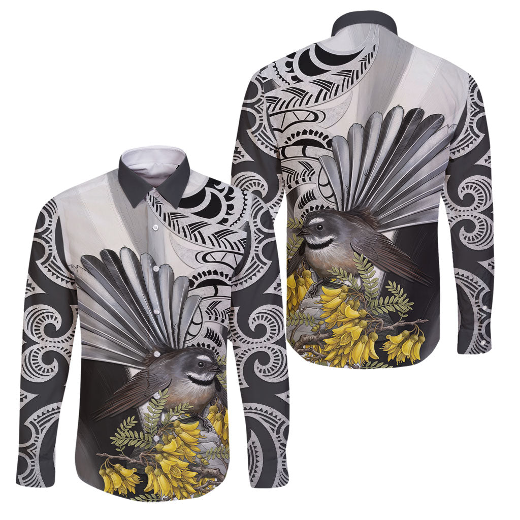 New Zealand Fantail Bird Family Matching Summer Maxi Dress and Hawaiian Shirt Maori Piwakawaka Kowhai Maori Pattern