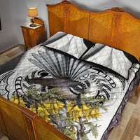 New Zealand Fantail Bird Quilt Bed Set Maori Piwakawaka Kowhai Maori Pattern