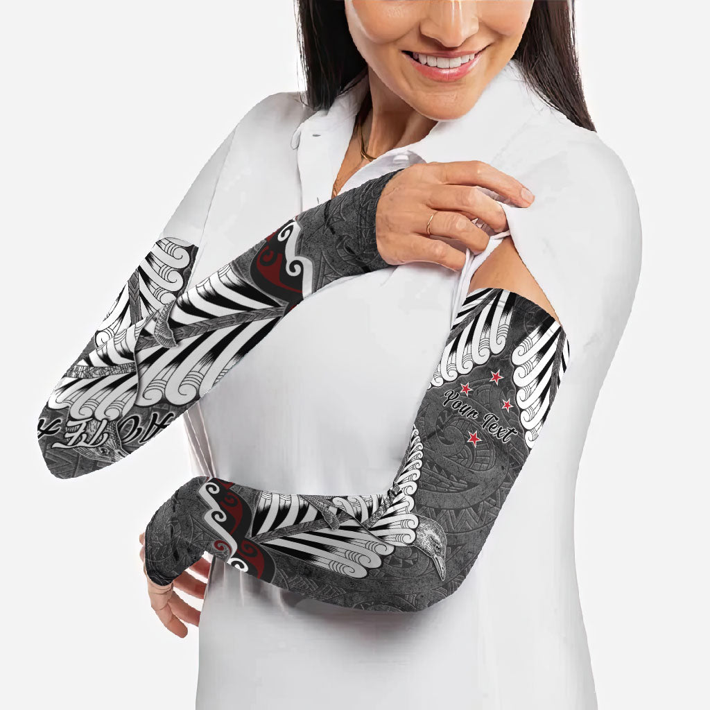 New Zealand Weka Personalised Arm Sleeves Aotearoa Hen Silver Fern Maori Pattern