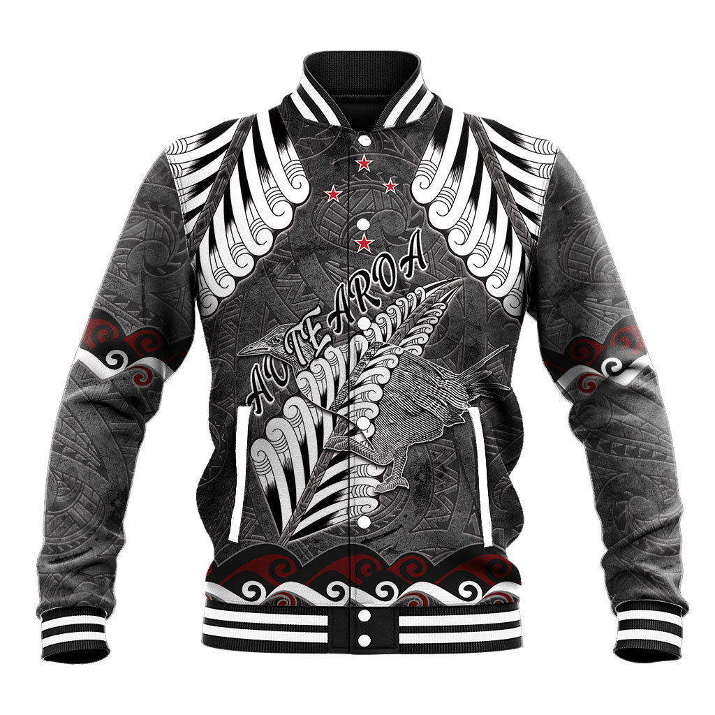 New Zealand Weka Personalised Baseball Jacket Aotearoa Hen Silver Fern Maori Pattern