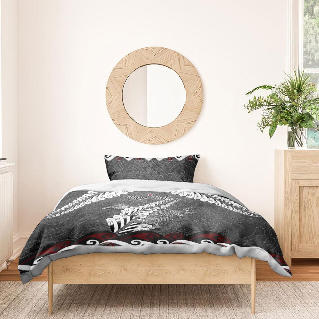 New Zealand Weka Personalised Bedding Set Aotearoa Hen Silver Fern Maori Pattern