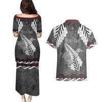New Zealand Weka Personalised Couples Matching Puletasi and Hawaiian Shirt Aotearoa Hen Silver Fern Maori Pattern