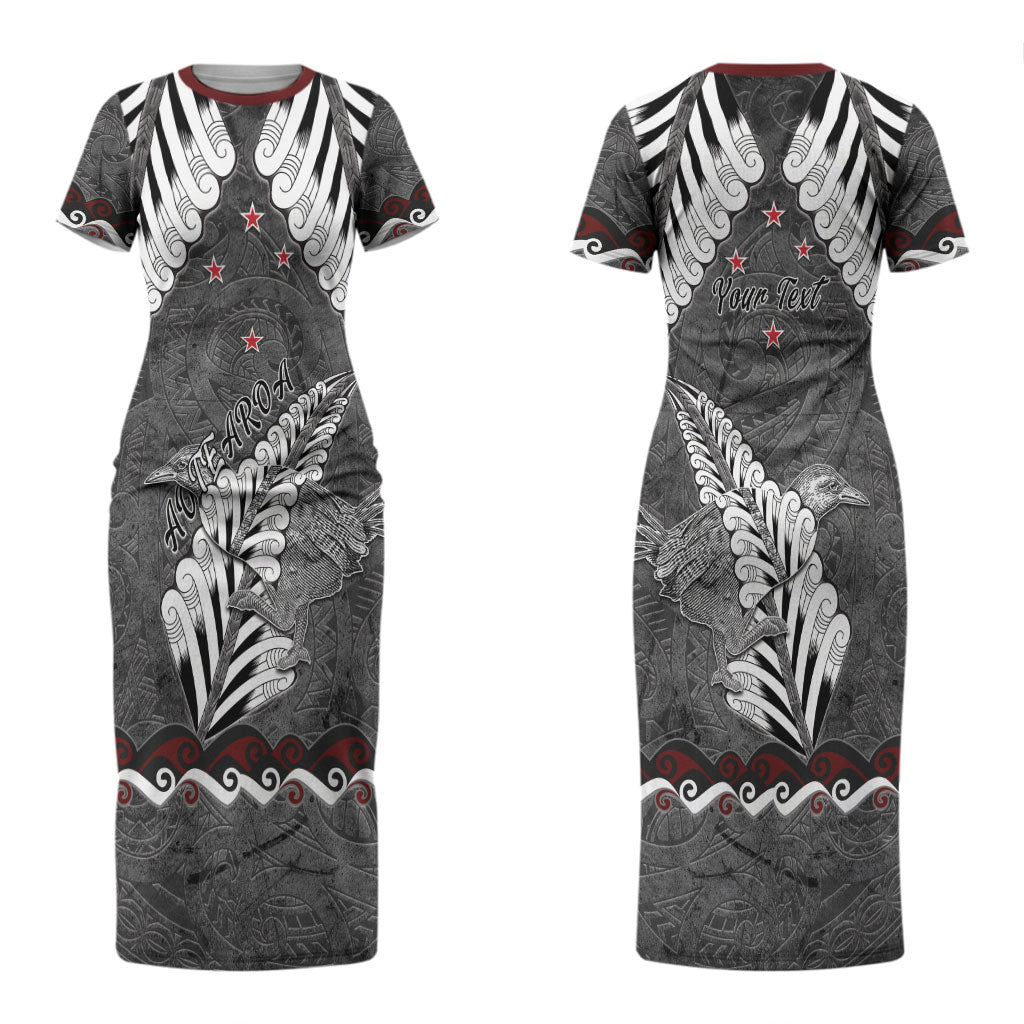 New Zealand Weka Personalised Couples Matching Short Sleeve Bodycon Dress and Hawaiian Shirt Aotearoa Hen Silver Fern Maori Pattern LT22 - Polynesian Pride