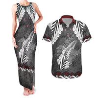 New Zealand Weka Personalised Couples Matching Tank Maxi Dress and Hawaiian Shirt Aotearoa Hen Silver Fern Maori Pattern