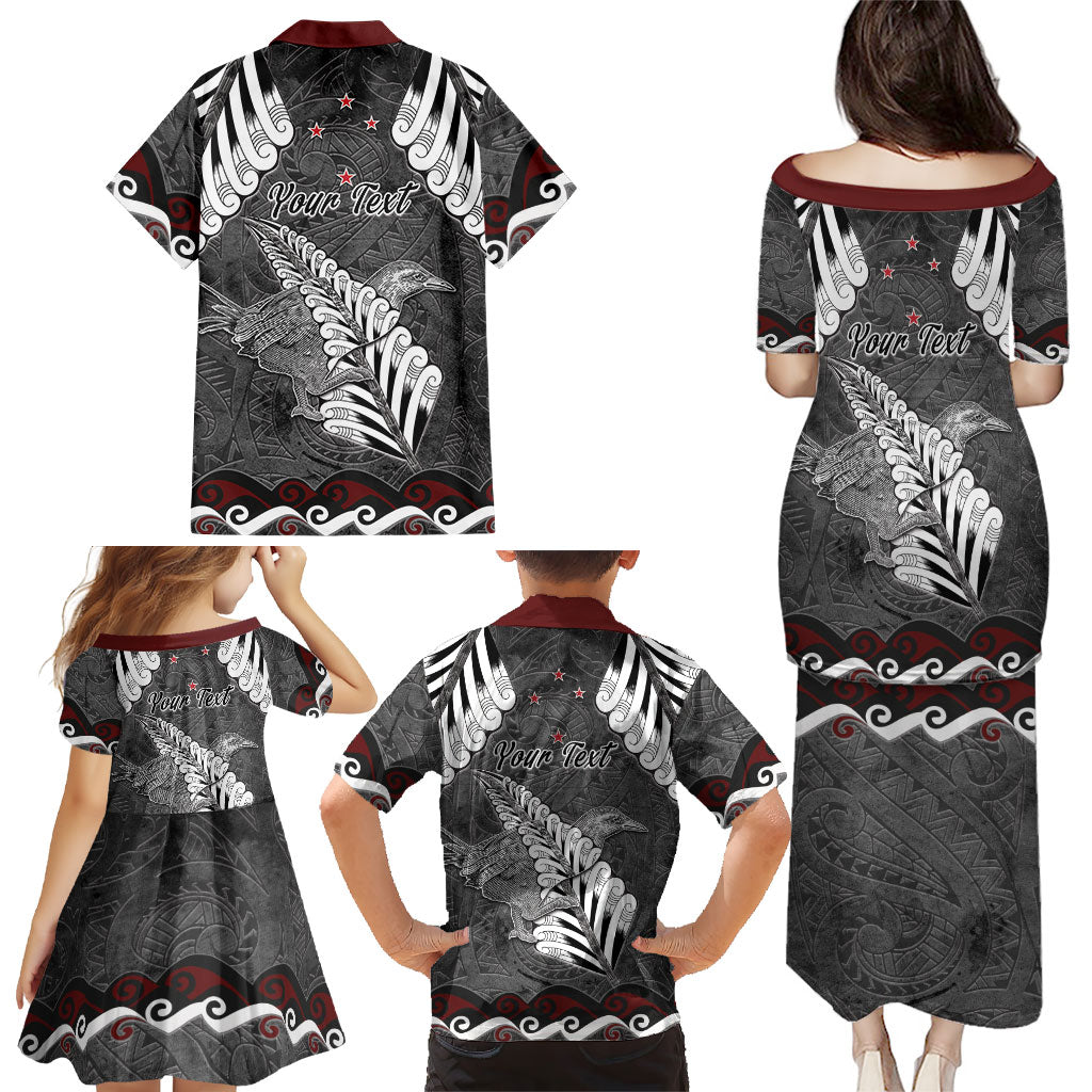 New Zealand Weka Personalised Family Matching Puletasi and Hawaiian Shirt Aotearoa Hen Silver Fern Maori Pattern
