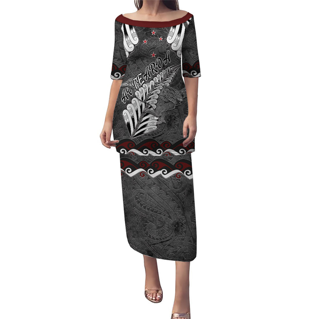 New Zealand Weka Personalised Family Matching Puletasi and Hawaiian Shirt Aotearoa Hen Silver Fern Maori Pattern