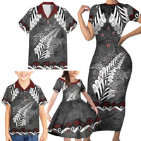 New Zealand Weka Personalised Family Matching Short Sleeve Bodycon Dress and Hawaiian Shirt Aotearoa Hen Silver Fern Maori Pattern
