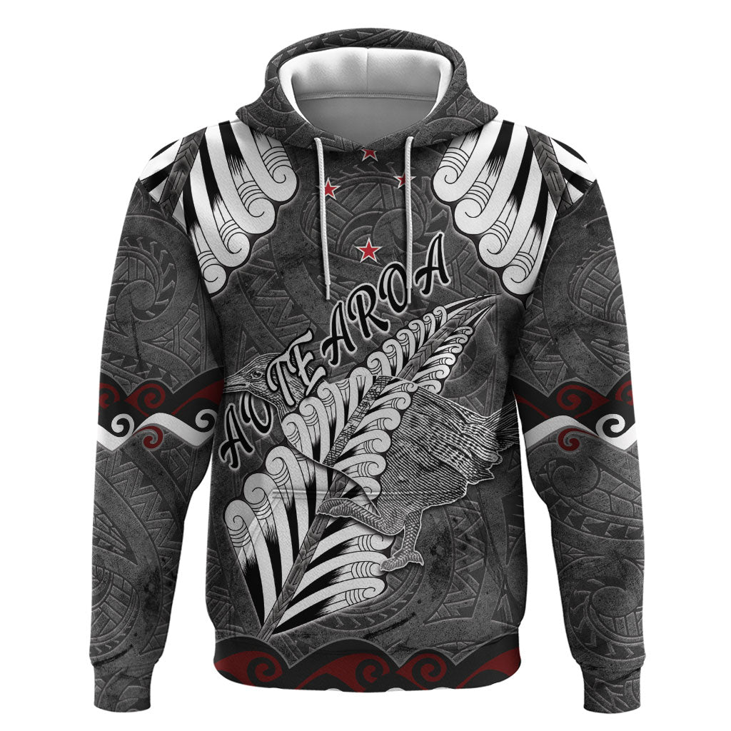 New Zealand Weka Personalised Hoodie Aotearoa Hen Silver Fern Maori Pattern